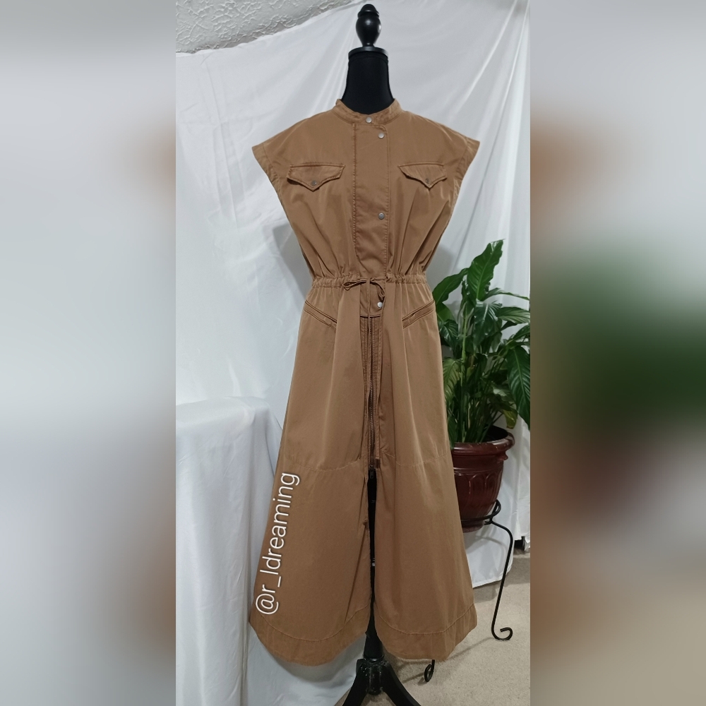 NWT Saddle Brown Cotton Twill Utility Maxi Dress Size Medium By Banana Republic